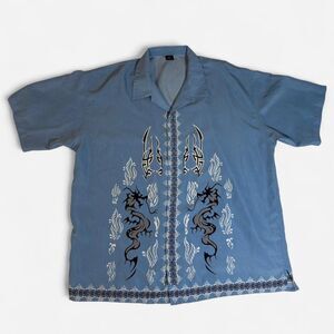 Claudio Nucci Tribal Dragon Button Up Shirt XXL Y2K Blue